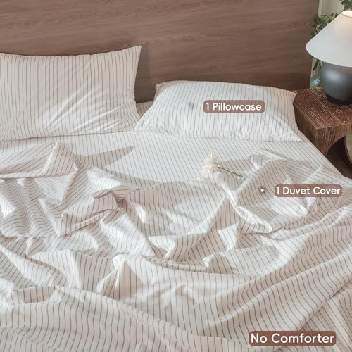 MooMee Striped Duvet Cover Set 100% Washed Cotton Linen Like Twin - Image 2