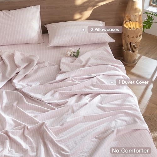 MooMee Striped Duvet Cover Set 100% Washed Cotton Linen Like Oversized Full - Image 2