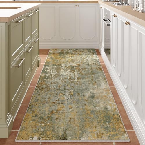 Green Rug Runners for Hallways Kitchen Non Slip Washable 2x6 Entryway Runner Rugs with Rubber Backing 6ft Long Carpet Runner for Laundry Bedroom, Low Pile Stain & Fade Resistant, Abstract Sage Green - Image 2