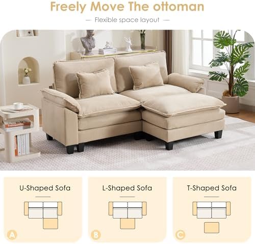 URRED Oversized Modular Sectional Sofa，Solid Khaki：87" L Shaped - Image 3