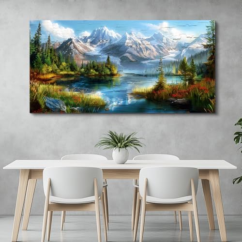 FUHAIHUA Large Wall Decor For Living Room Canvas Wall Art For Office Farmhouse Wall Decorations For Bedroom Mountains Rivers Landscape Painting Modern Pictures Artwork Room Home Decor 24x48 In - Image 7