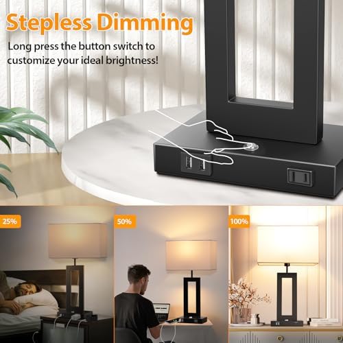 27.2’’ Tall Black Table Lamps for Living Room Bedroom, Bedside Touch Control Lamps with 2 USB Ports&AC Outlet, 3 Color Temp.&Stepless Dimming Desk Lamp Sets for Home Office, Pre-assembled White Shade - Image 5