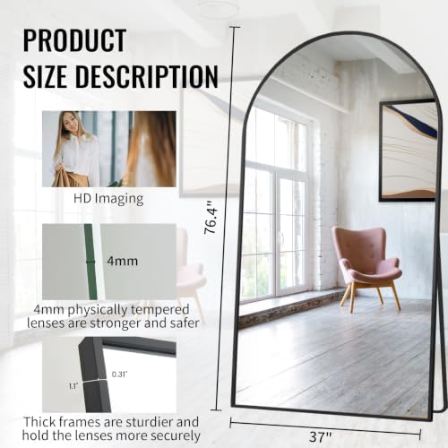 Beauty4U 76" x 37" Arched Full Length Mirror with Stand, Black Floor Mirror - Image 2
