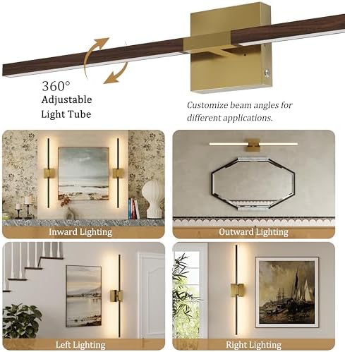 Rayogale Gold & Walnut Wireless Wall Sconce with Remote Control, 24 Inch - Image 2