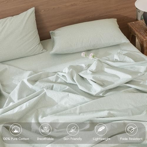 MooMee Striped Duvet Cover Set 100% Washed Cotton Linen Like Full - Image 3