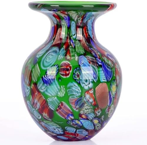 Hand Blown Glass vase, Colorful Glass Decorative vase, Glass Art Green vase for Bookshelf Coffee Table Floor Mantelpiece Entry Table top TV Stand and Dining Table Centerpiece Decorative vase. by DOVDOVHomeDecoration