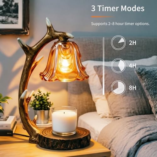 BAUSATZ Candle Warmer Lamp, Candle Light Warmer, Candle Lamp Warmer, Candle Warmer with Timer, Birthday Gifts (Resin Reindeer Antler Design) C - Image 3