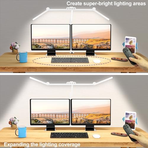 Micomlan Architect Desk Lamp with Clamp, Led Desk Lamp for Home Office with Remote Control, 24W Bright Dimmable Computer Light with Atmosphere Lighting Adjustable Table Light(Remote) - Image 2