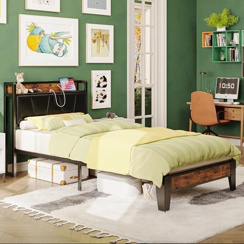 LIKIMIO XL Twin Size Bed Frame with Storage Headboard and Charging Station - Image 4