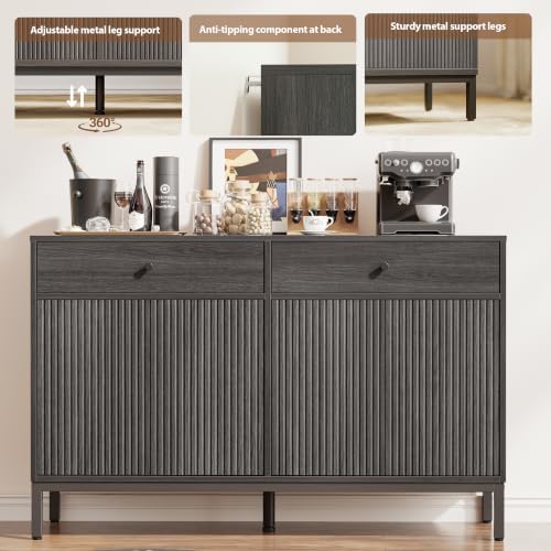 Mericonia Sideboard Buffet Cabinet Storage, Modern Wood Console Fluted Credenza - Image 6