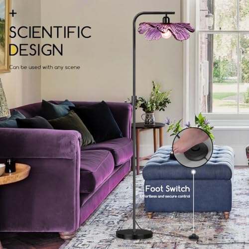 Arc floor lamp mid century modern tall lamp Dimmable floor lamp for Bedroom ,67" Black Standing Lamps vintage floor lamps Purple glass Flower floor light for Living Room corner Study Office Home - Image 7