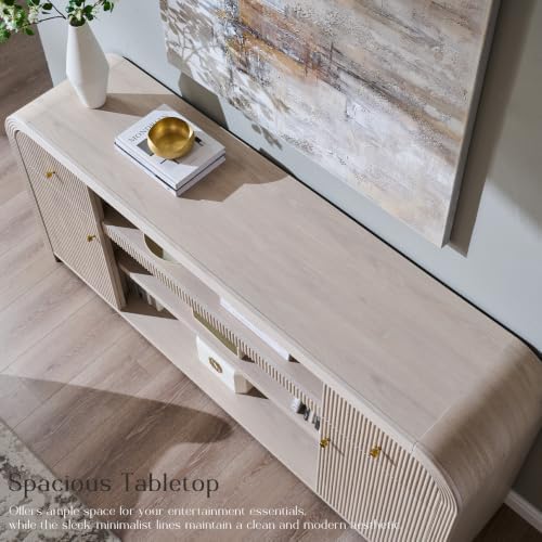 T4TREAM 70" Fluted TV Stand with Storage, 32" Tall Entertainment Center - Image 4
