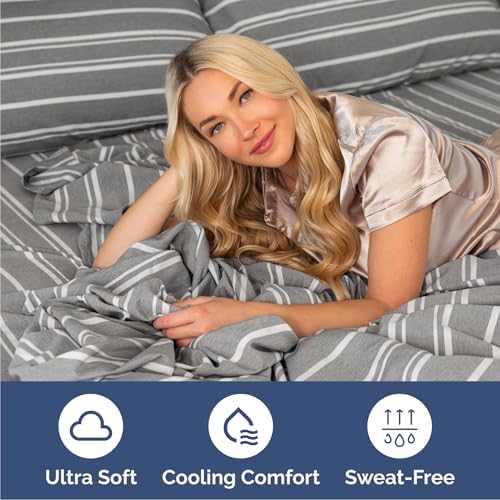 Cal King Size 4 Piece Sheet Set - Comfy Breathable & Cooling - Grey Stripes - Image 4