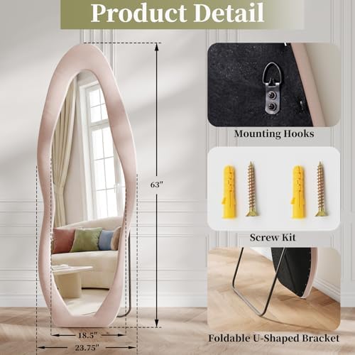 Koonmi Pink Mirror Full Length 63"x24", Wavy Full Body Mirror - Image 6