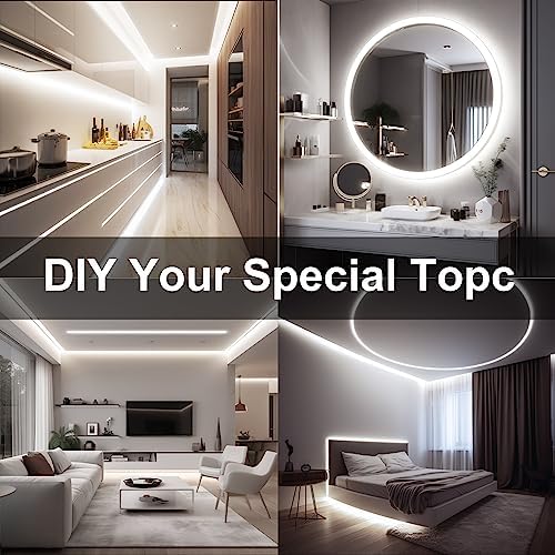 COB LED Strip, 16.4ft White LED Strip Light, Dimmable LED Light Strip 6000K Bright Daylight White, CRI92+, 8mm Width, 24V Flexible LED Tape Light for TV, Bedroom, Kitchen Cabinet, Closet, Home. - Image 4