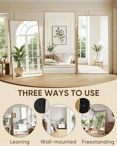 Antok Full Length Mirror, 82"x44" Floor Mirror for Bedroom, Dorm, Gold - Image 7
