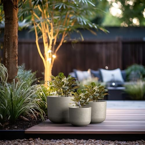 Kante Set of 3 Weathered Concrete Capsule Planters 13.1" 11" 9" Dia - Image 4