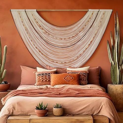 Macrame Wall Hanging Boho Wall Decor Beaded Fiber Art Handmade 57"W*35"L - Image 3
