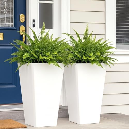 Worth Garden 20" White Plant Pots Tall Flower Pots Set of 2 Planters by WORTH