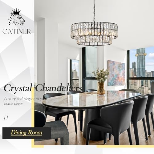 CATINER Black Crystal Chandelier 24" 8-Light Modern Semi Flush Pendant - Image 3