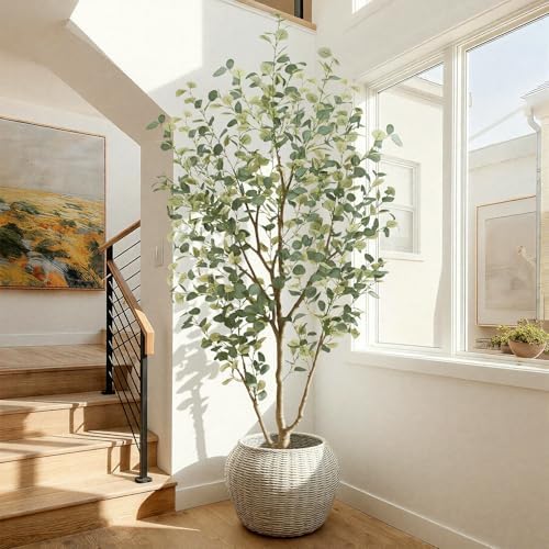 7FT Artificial Eucalyptus Tree Indoor, Faux Eucalyptus Tree with 689 Silk Leaves, Tall Fake Tree - Artificial Tree Indoor for Living Room Office Bedroom Home Decor - Image 5