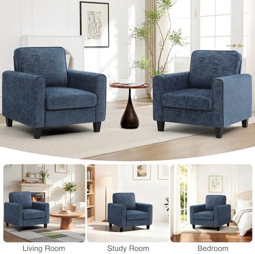 Accent Chairs Set of 2 for Living Room, Mid Century Modern Upholstered Living Room Chair, Chenille Reading Armchair for Apartment, Waiting Room, Office, Blue - Image 3