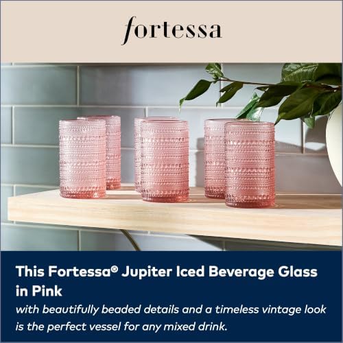 Fortessa Jupiter Beaded Hobnail Glass, 13 Ounce Iced Beverage (Set of 6), Pink - Image 5