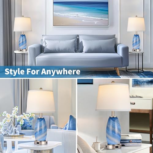 Lovlast Glass Blue Table Lamp for Living Room Bedroom, 23.5" Modern Lamp - Image 6