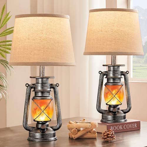 LEDIARY 18.72" Sliver LED Lantern Flickering Flame Table Lamps Set of 2 by LEDIARY