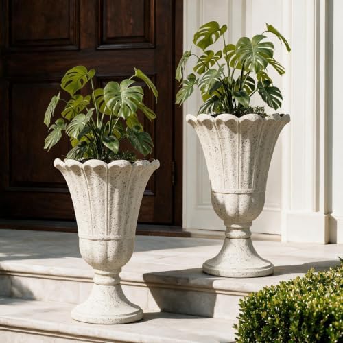 NicBex 24" Tall Urn Planters for Outdoor Plants Set of 2 - Beige Petal by NicBex