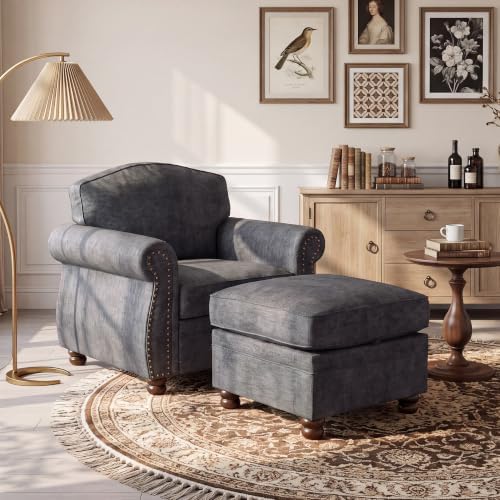 Traditional Accent Chair with Storage Ottoman, 41.3", Chenille, Dark Gray by LANDASSYHOME