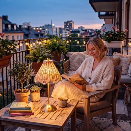 1 Pack Wedding Rattan Bow Cordless Table Lamps Rechargeable, Wicker LED Desk Lamp, 3 Colors Smooth Dimming, Portable Table Decor with Bows for Dining - Image 6