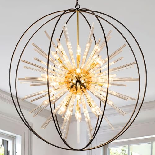 Vezzio Extra Large Black and Gold Chandeliers for High Ceiling Foyer by Vezzio