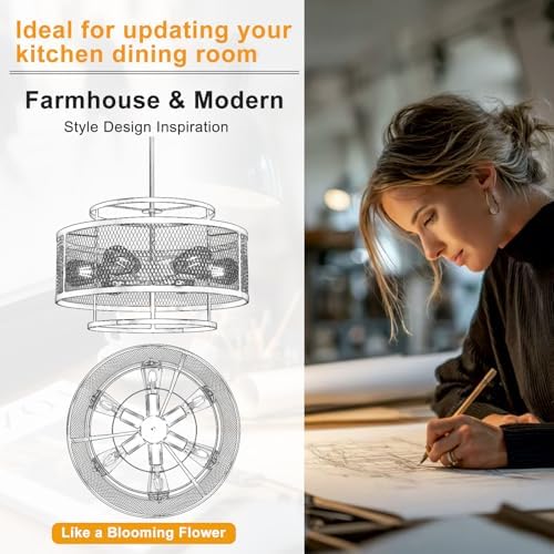 18" Dining Room Light Fixture/Chandelier Over Table, No Assembly Required 6-Light Modern Pendant Lights Kitchen Island,Industrial Black Hanging Pendant Lights Fixture for Kitchen Island Foyer Entryway - Image 6