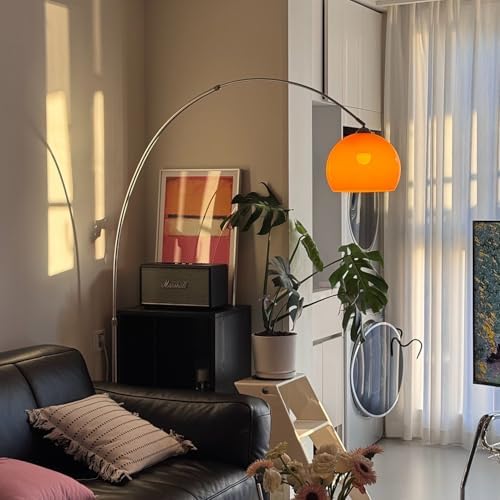 Orange Arc Floor Lamps for Living Room,Mid Century Modern,Marble Base - Image 4