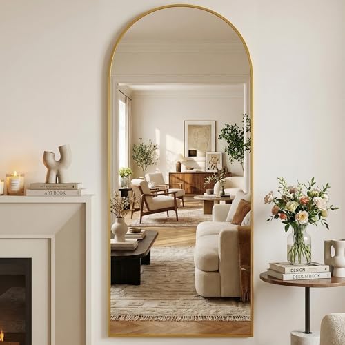 Suidia 76"x34" Arched Full Length Mirror with Stand, Gold Floor Mirror - Image 2