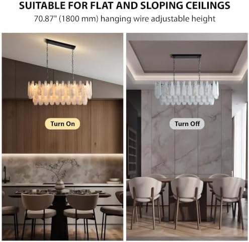 Chandeliers for Dining Room, L47.2 in Modern Alabaster Rectangle Black Chandelier, 4-Tiers Luxury Natural Stone Ceiling Light Fixture, White Marble Chandeliers for Kitchen Island Living Room Bedroom - Image 6
