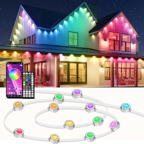 IVRICH 500FT Permanent Outdoor Lights, Smart RGB Eave Light with Color Changing, APP/Remote Control, IP67 Waterproof, Music Sync, Timer Function, for Christmas, Party, Holiday Decor by IVRICH