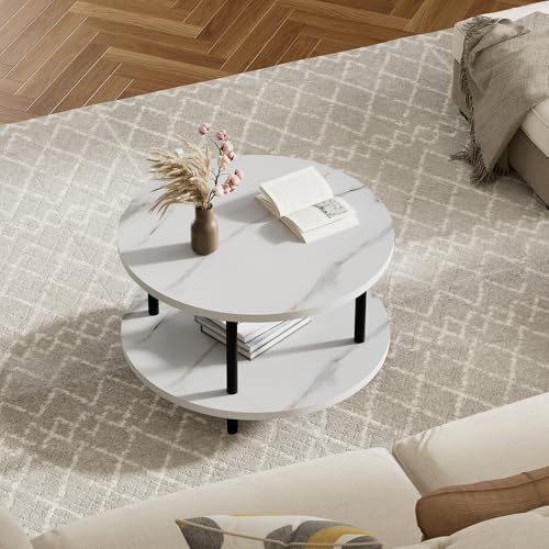 FAMIDGE Round Coffee Table, 23.6" White Circle Coffee Table for Living Room - Image 7