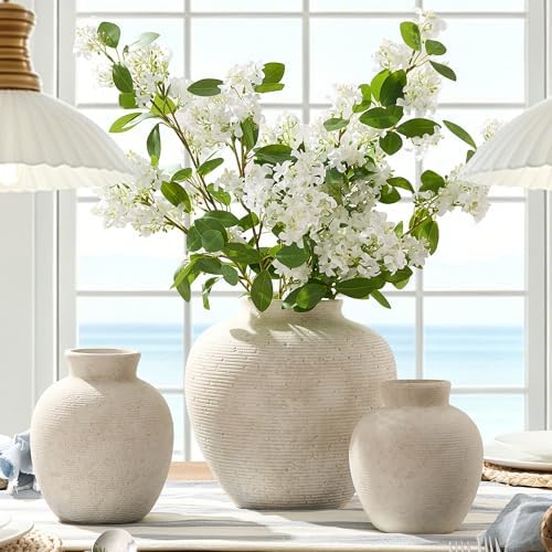 Vanselia Ceramic Flower Vase Home Decor - Small Farmhouse Table Vases Rustic Vintage Living Room Kitchen Bedroom Decorations for House Book Shelf Office Coffee Desk Dining Fireplace (6" Rustic) - Image 5