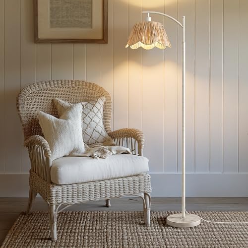 Oneach Rattan Floor Lamp for Living Room with 3 Color Temperatures, Boho Floor Lamp for Bedroom with Remote & Dimmable Bulb, Farmhouse Standing Lamp for Reading, Antique White - Image 4