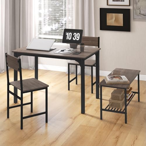 Dining Table Set for 4 with Storage Bench & 2 Chairs, Gray Oak - Image 6