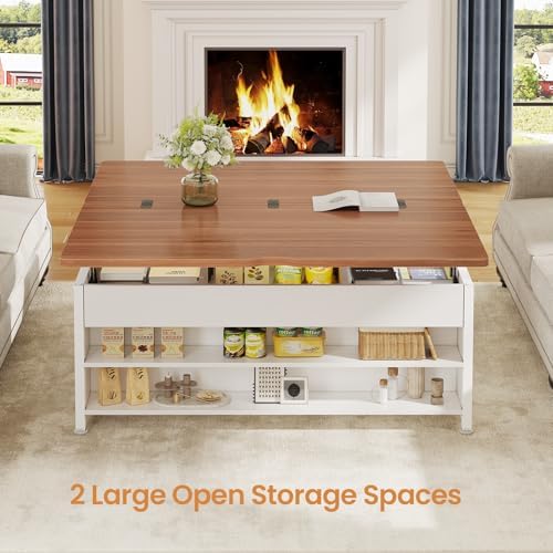 Itaar Lift Top Coffee Table Set, 43'' Multi-Function Coffee Table with Storage Drawers and Hidden Compartment, Center Table with Ottoman Bench for Living Room, White - Image 5