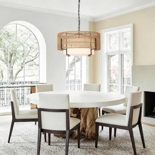 4-Light Rattan Chandelier, 19.7" Large Boho Hand Woven Pendant Light - Image 6