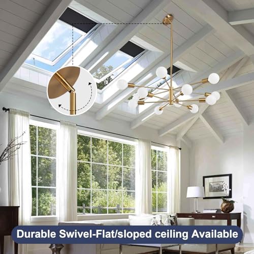 RUIYEY Modern Sputnik Chandeliers Light, 12-Light Gold Gold Dining Room Chandelier Over Table, Height Adjustable Industrial Semi Flush Mount Mid Century Chandelier for Kitchen Island Living Room - Image 4