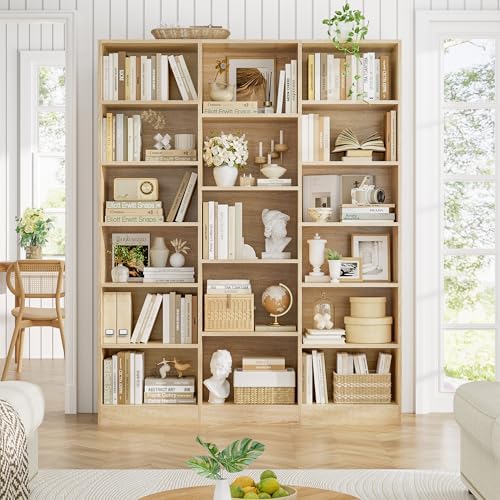 FACBOTALL Triple Wide Bookshelf, Large Bookshelf with 17 Display Shelves - Image 4
