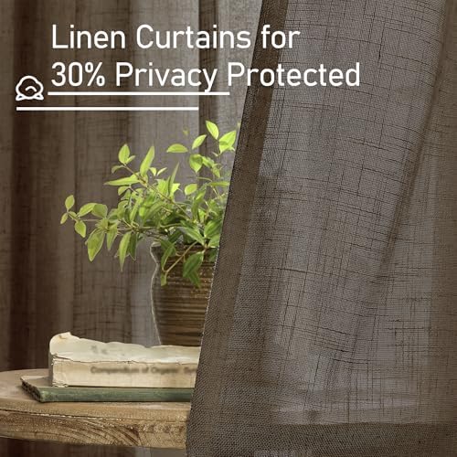 LAMIT Dark Brown Semi Sheer Linen Curtains 60 Inch, 2 Panels - Image 5