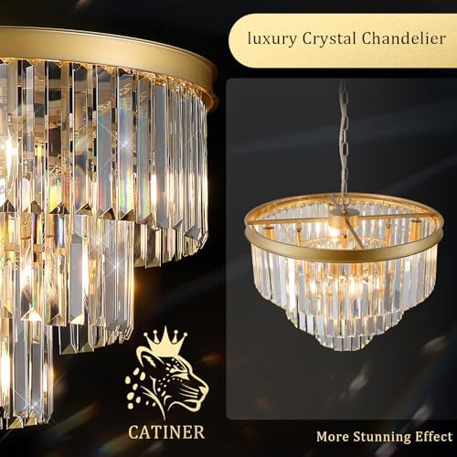 CATINER 20" Modern Crystal Chandeliers,7 Lights Gold Round Light Fixture - Image 2