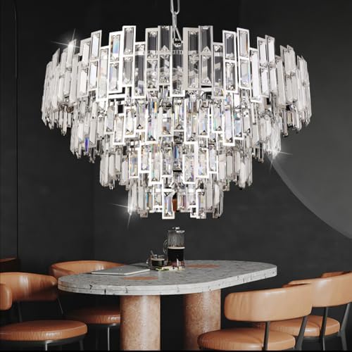 Chrome Crystal Chandelier Lighting 31.5'' Foyer Entryway by ANTILISHA