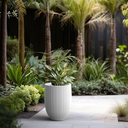 Kante Large Round Bullet White Concrete Planter 21.7" Tall, Outdoor - Image 4
